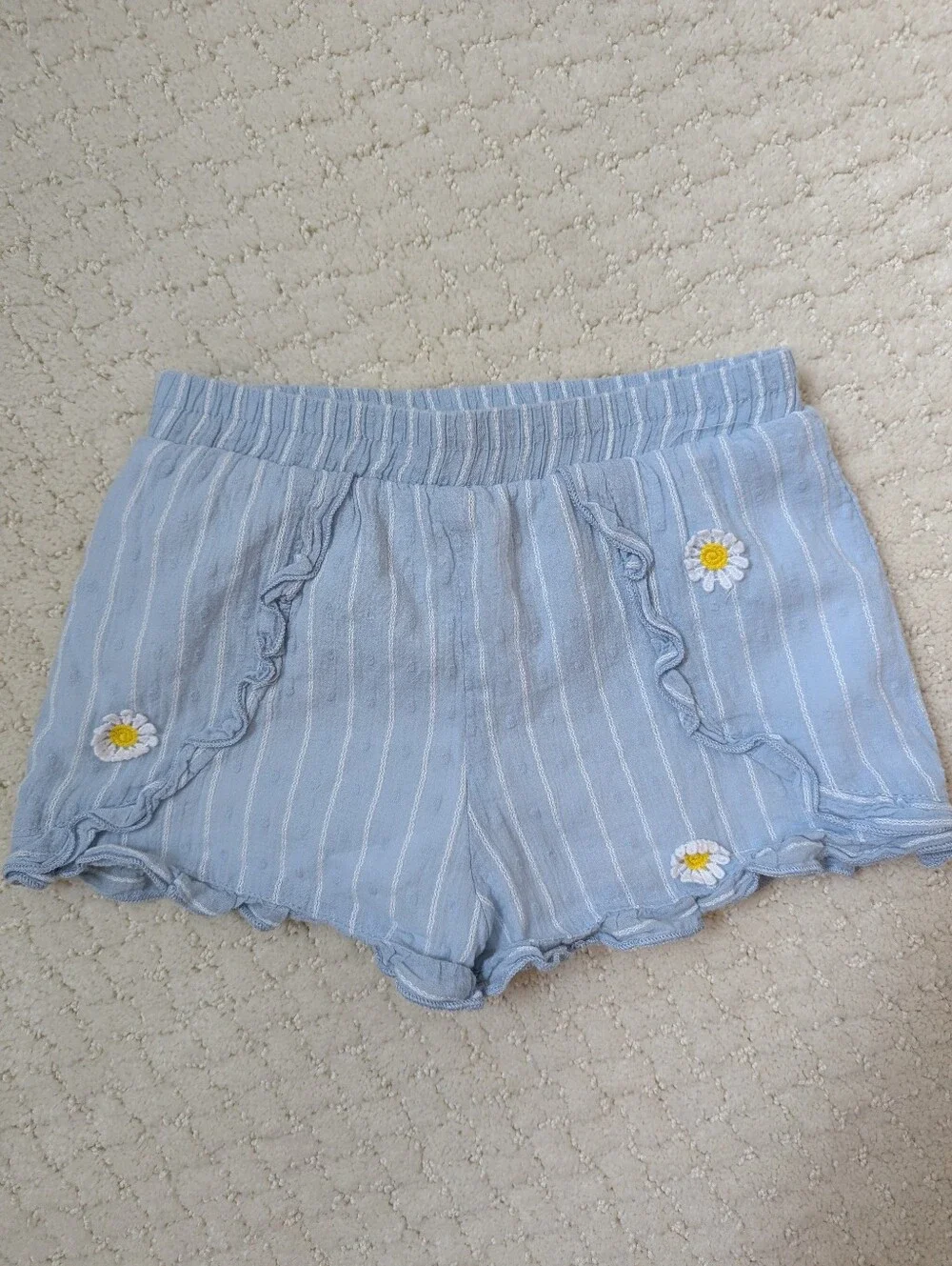 Girls Truly Me White Tank & Blue Striped Daisy Shorts Set